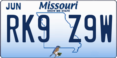 MO license plate RK9Z9W