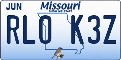 MO license plate RL0K3Z