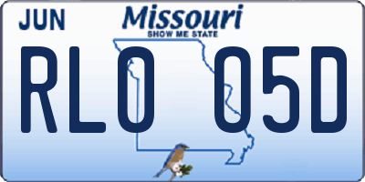MO license plate RL0O5D