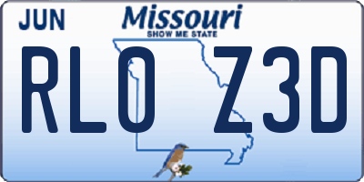 MO license plate RL0Z3D
