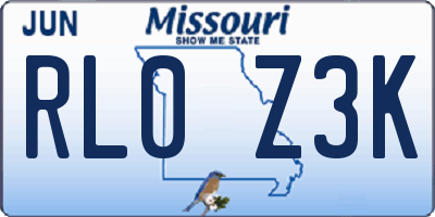 MO license plate RL0Z3K