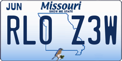 MO license plate RL0Z3W