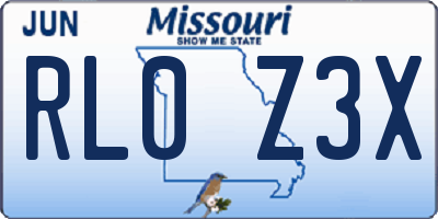 MO license plate RL0Z3X
