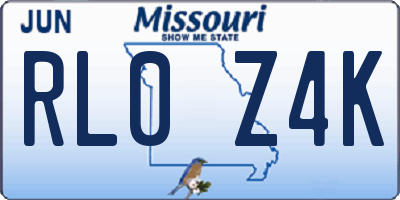 MO license plate RL0Z4K