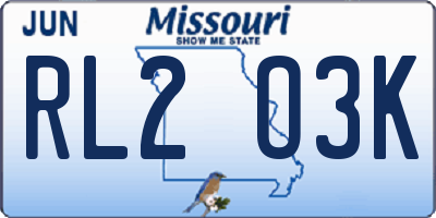 MO license plate RL2O3K