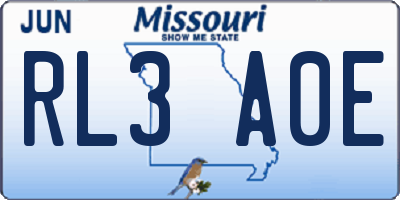 MO license plate RL3A0E