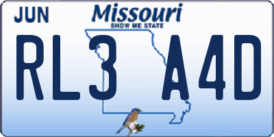 MO license plate RL3A4D