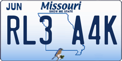 MO license plate RL3A4K