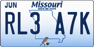 MO license plate RL3A7K