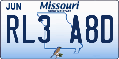 MO license plate RL3A8D