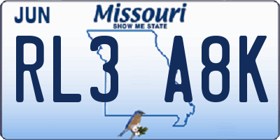 MO license plate RL3A8K