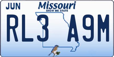 MO license plate RL3A9M