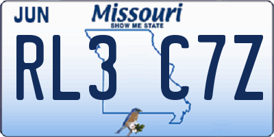 MO license plate RL3C7Z