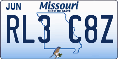 MO license plate RL3C8Z