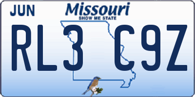 MO license plate RL3C9Z