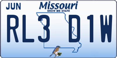 MO license plate RL3D1W