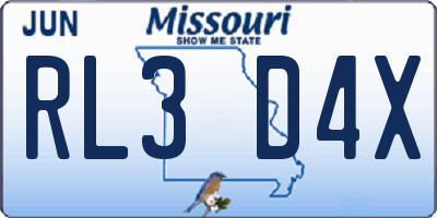MO license plate RL3D4X