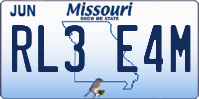 MO license plate RL3E4M