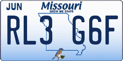 MO license plate RL3G6F