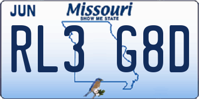 MO license plate RL3G8D