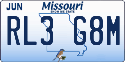 MO license plate RL3G8M