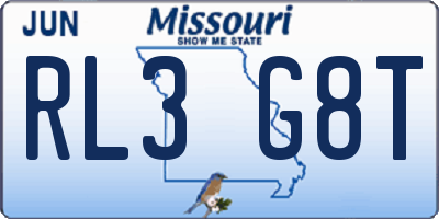 MO license plate RL3G8T