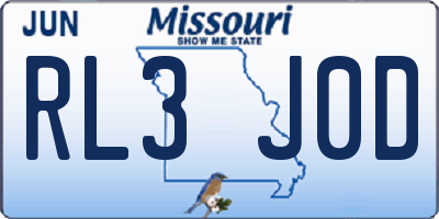 MO license plate RL3J0D