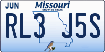 MO license plate RL3J5S
