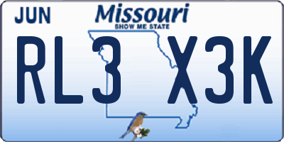 MO license plate RL3X3K