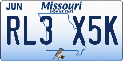 MO license plate RL3X5K