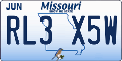 MO license plate RL3X5W