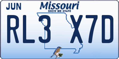 MO license plate RL3X7D