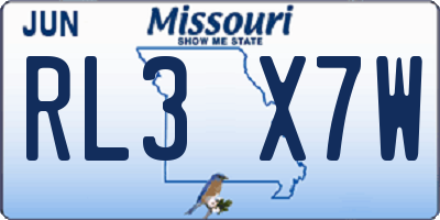 MO license plate RL3X7W