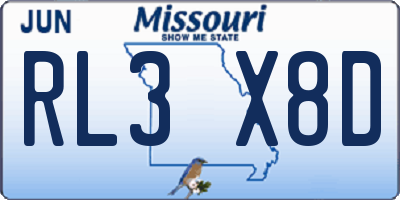MO license plate RL3X8D
