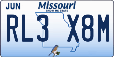 MO license plate RL3X8M
