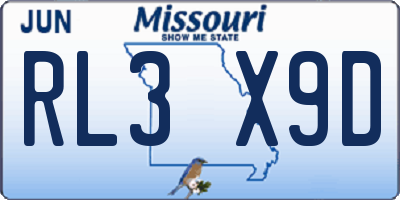 MO license plate RL3X9D