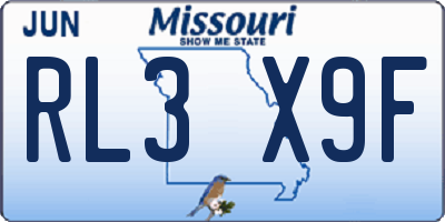 MO license plate RL3X9F