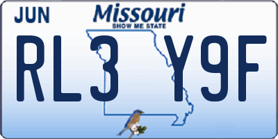 MO license plate RL3Y9F