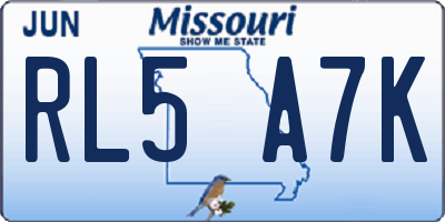 MO license plate RL5A7K
