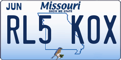 MO license plate RL5K0X