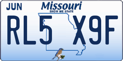 MO license plate RL5X9F