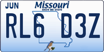 MO license plate RL6D3Z