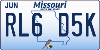 MO license plate RL6D5K