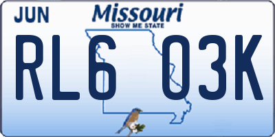 MO license plate RL6O3K