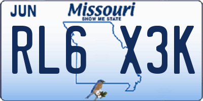 MO license plate RL6X3K