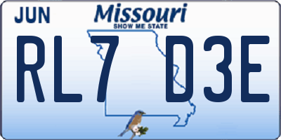 MO license plate RL7D3E