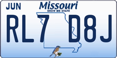MO license plate RL7D8J