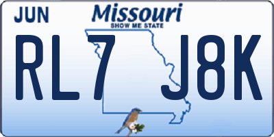 MO license plate RL7J8K