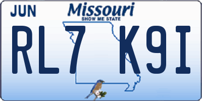 MO license plate RL7K9I