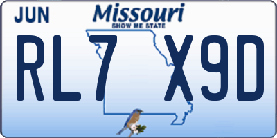 MO license plate RL7X9D